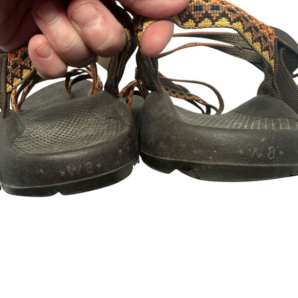 Chaco Zx/2 Brown Aztec Print Strappy Adjustable Sandals Vibram Soles Women 8 - Picture 5 of 7